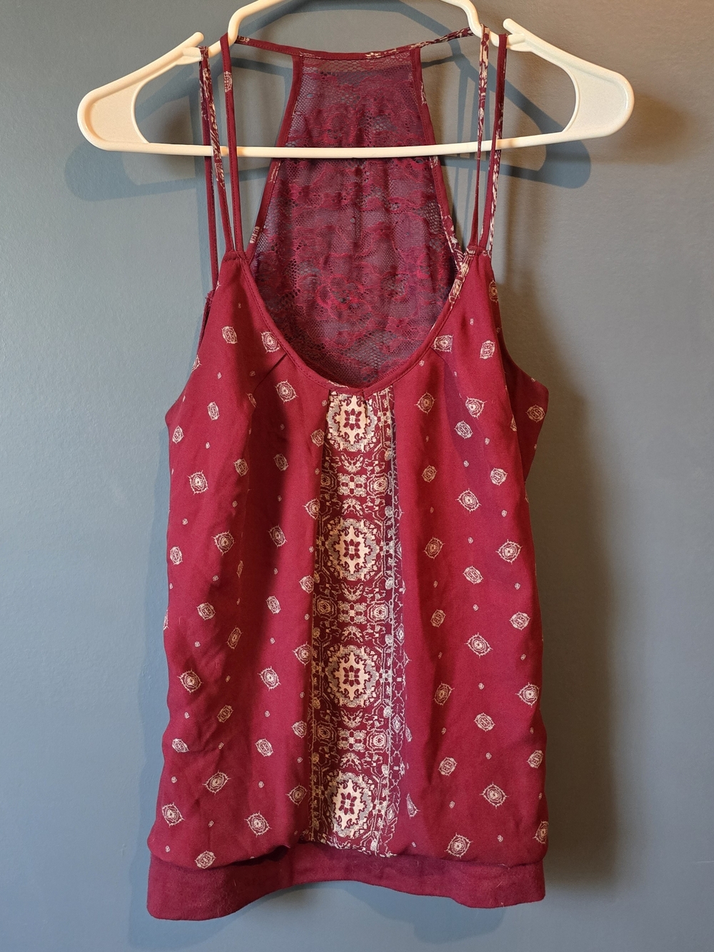 Maurices Maroon Printed Lace-Back Tank